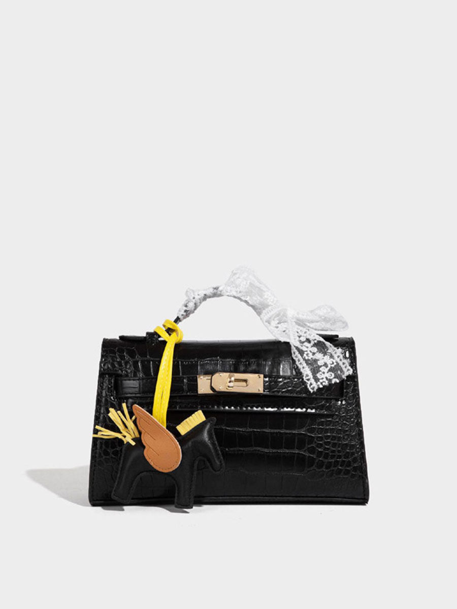 Fashion Crocodile Pattern Mini Kelly Bag Rose Red