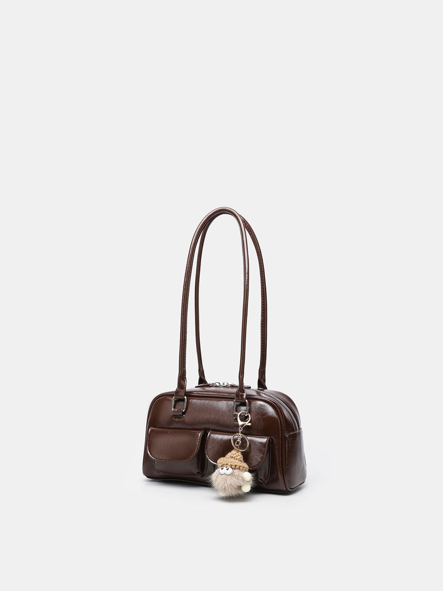 Trendy Patent  Buguette Handbag Blue