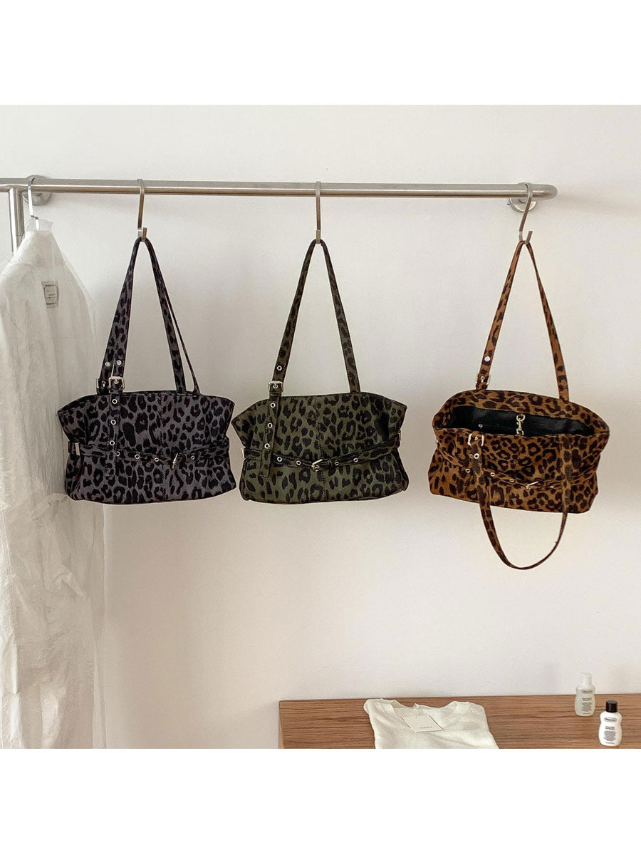 Leopard Print Oversized Shoulder Bag Green