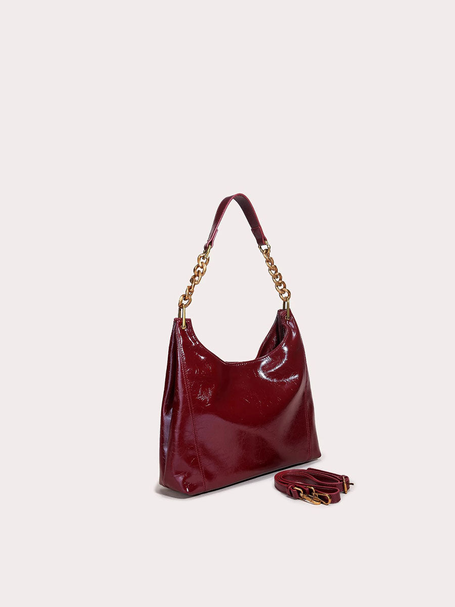 Elegant Red Glossy Shoulder Bag Black