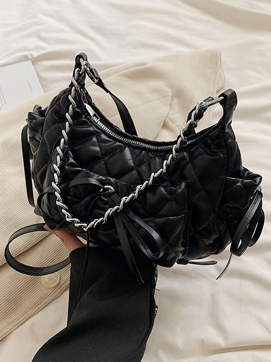 Quilted Chain Shoulder Bag White