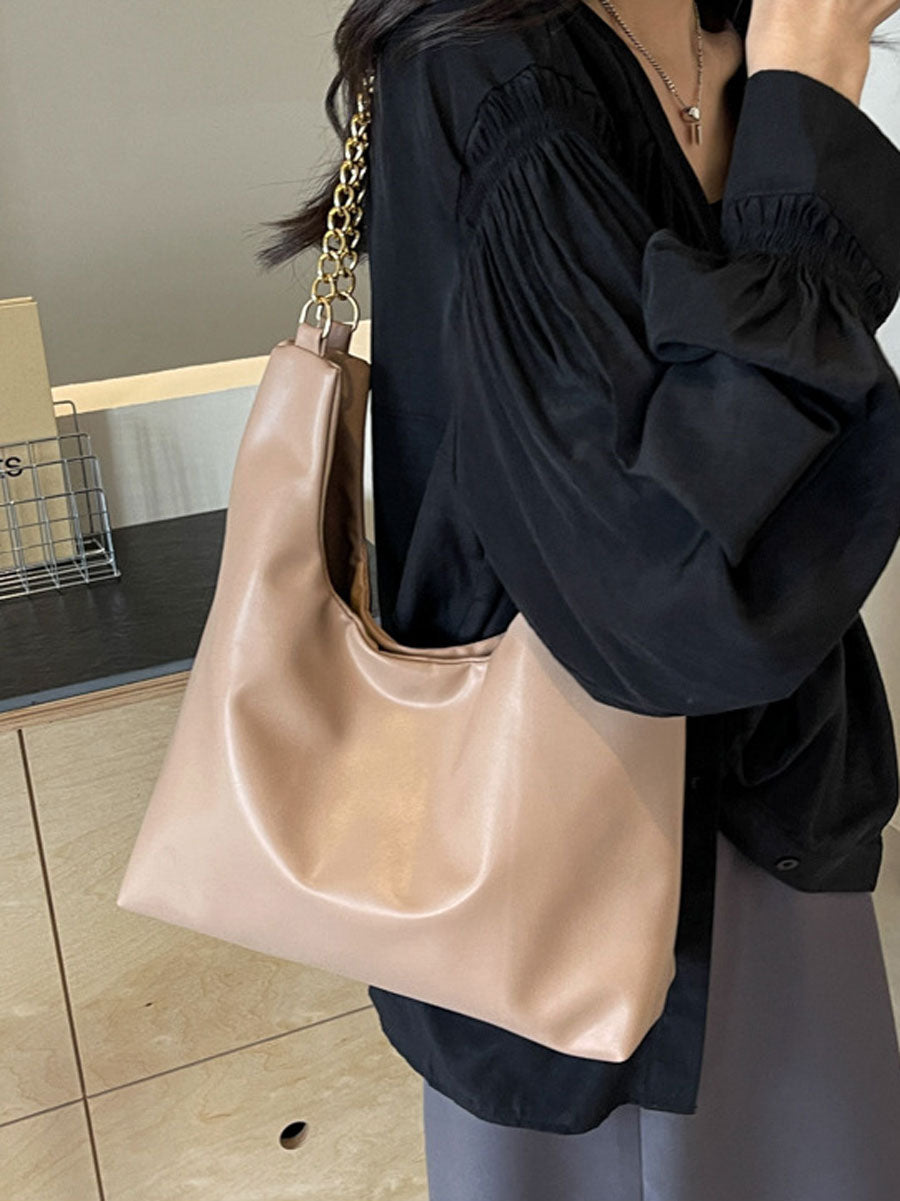 Large Tote Bag with Gold Chain Black