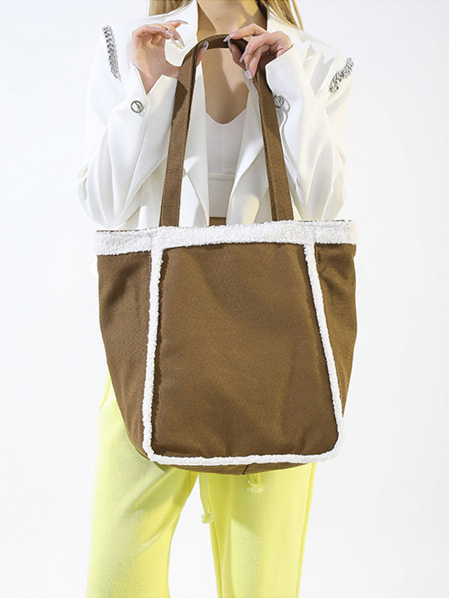 Cozy Sherpa Trim Tote Bag Black