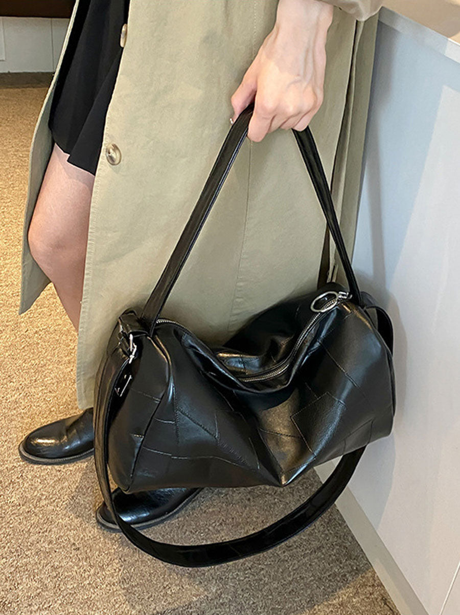 Oversized Leather Shoulder Bag Brown