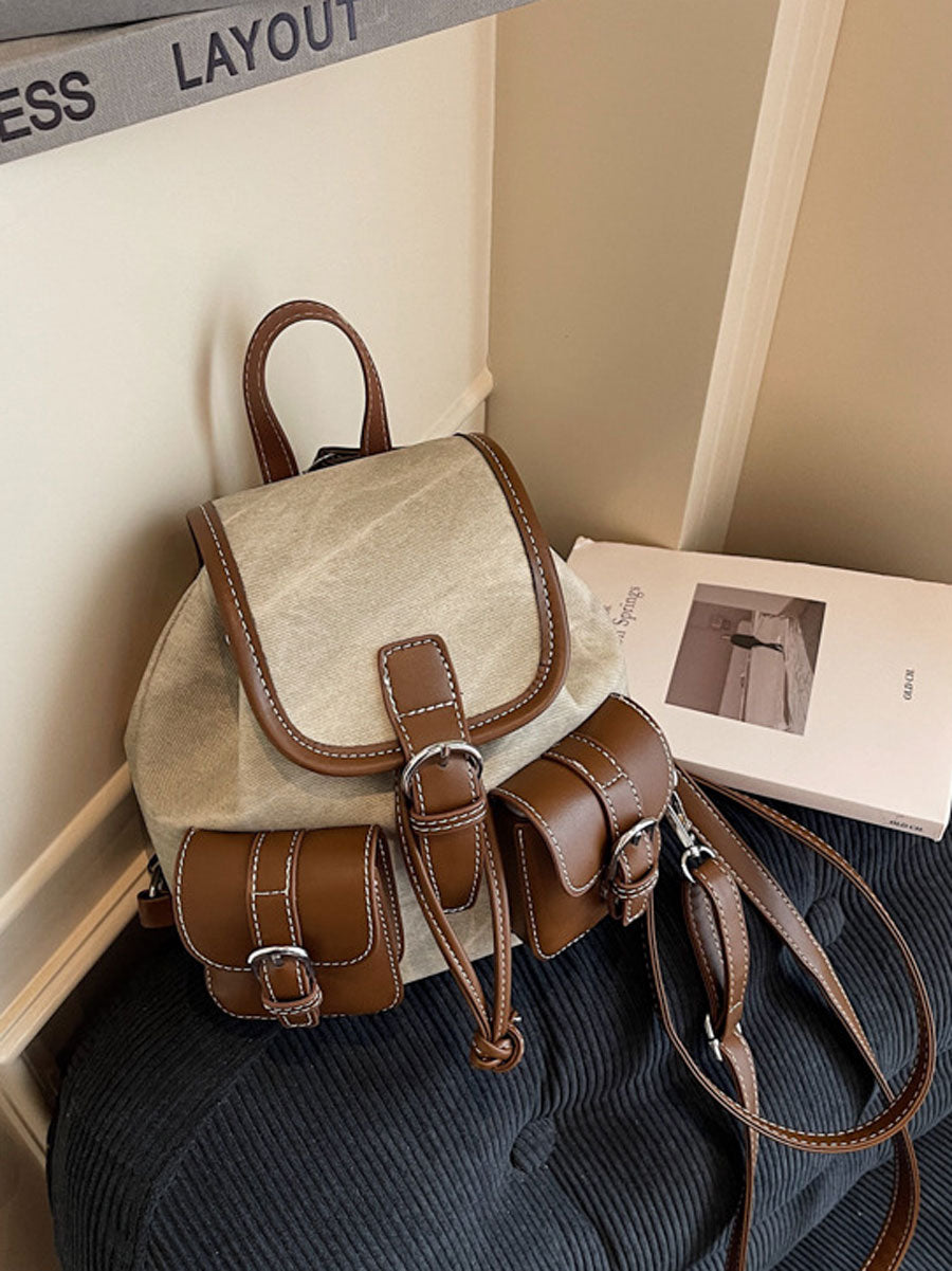 Vintage Canvas Leather Backpack Grey