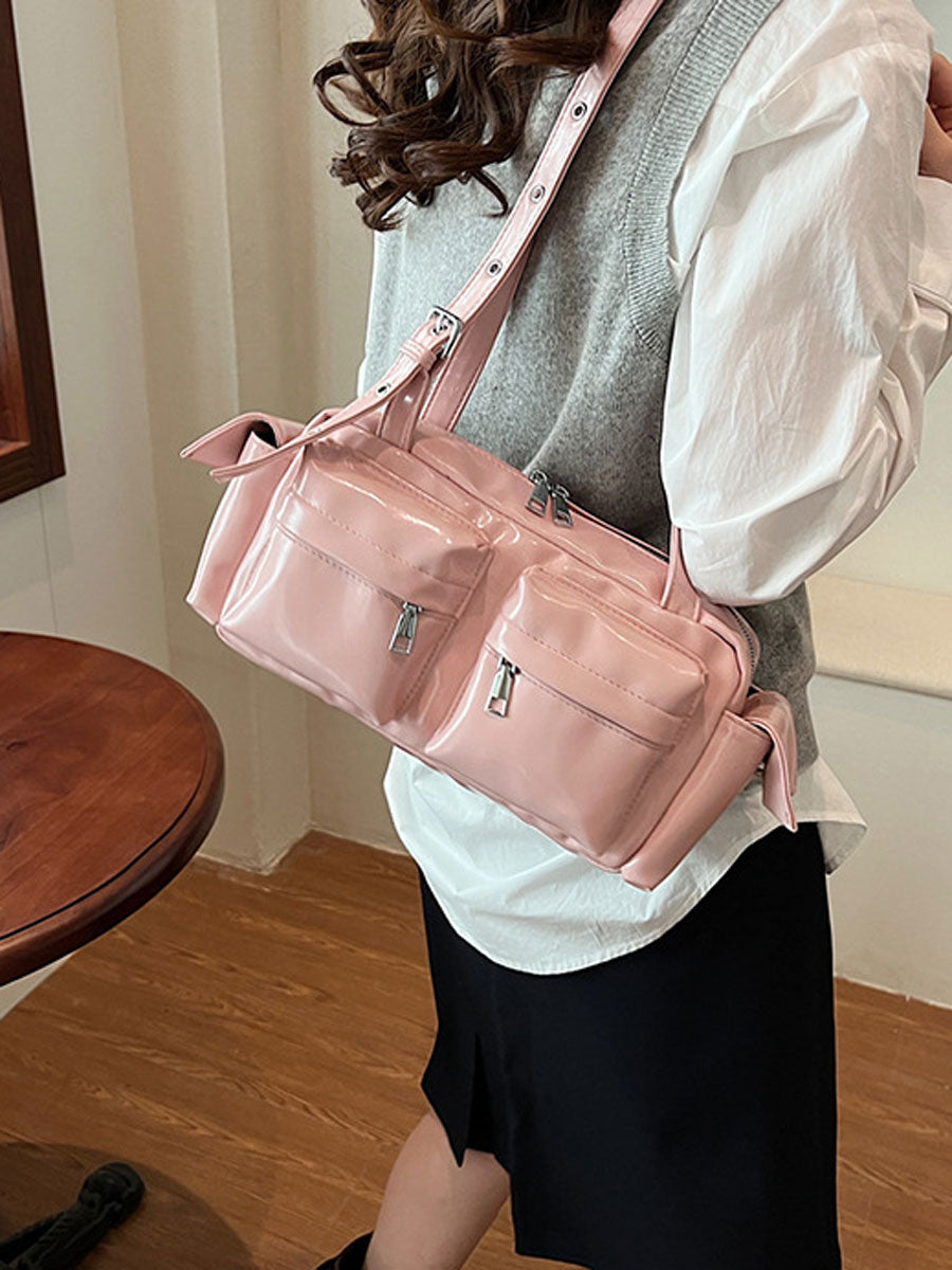 Glossy Vegan Leather Shoulder Bag Yellow