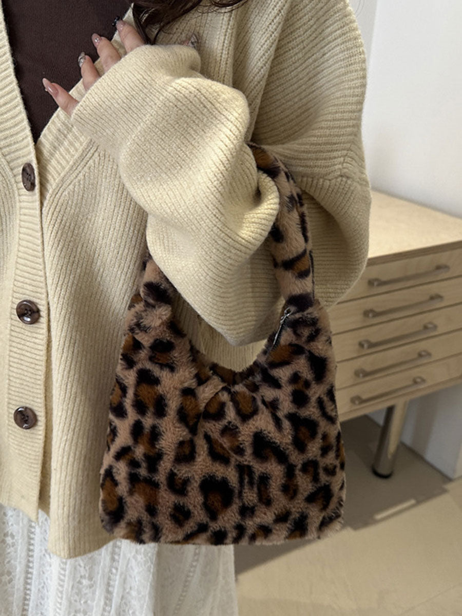 Leopard Print Plush Shoulder Handbag 06
