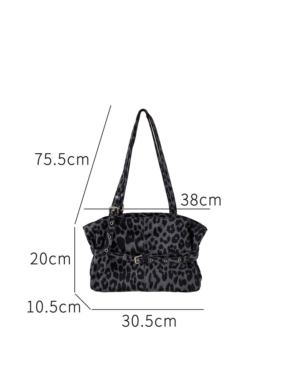 Leopard Print Oversized Shoulder Bag Green