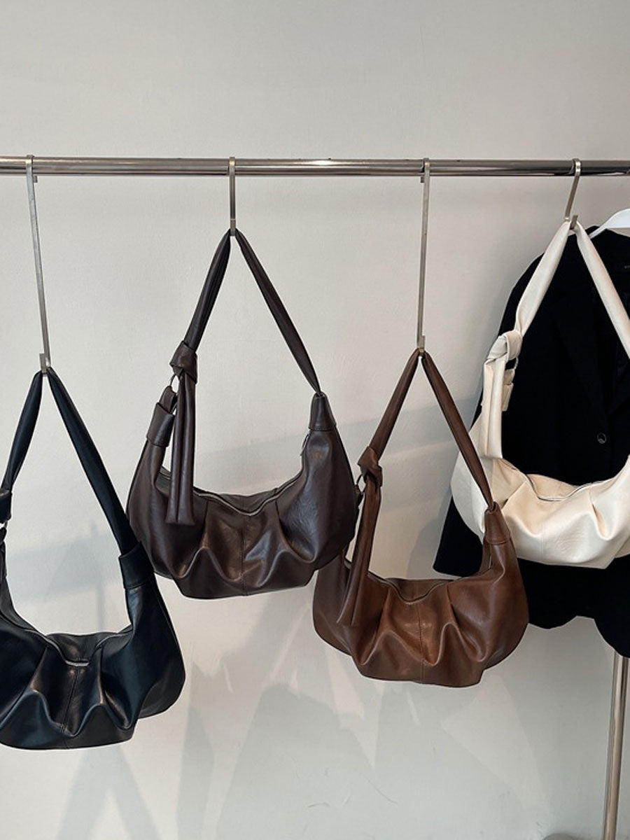 Soft Leather Hobo Shoulder Bag Coffee