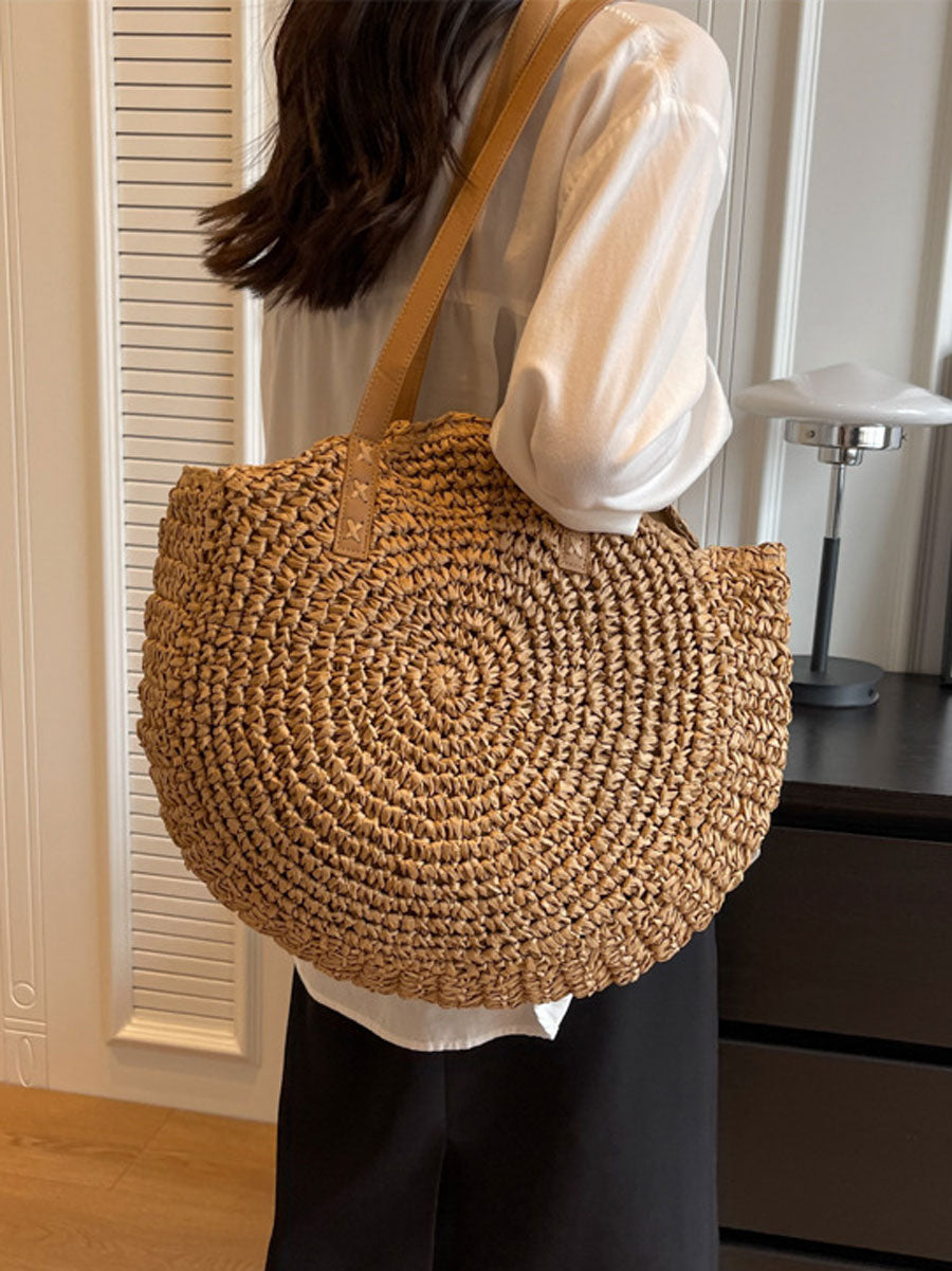 Large Woven Straw Tote Bag Khaki
