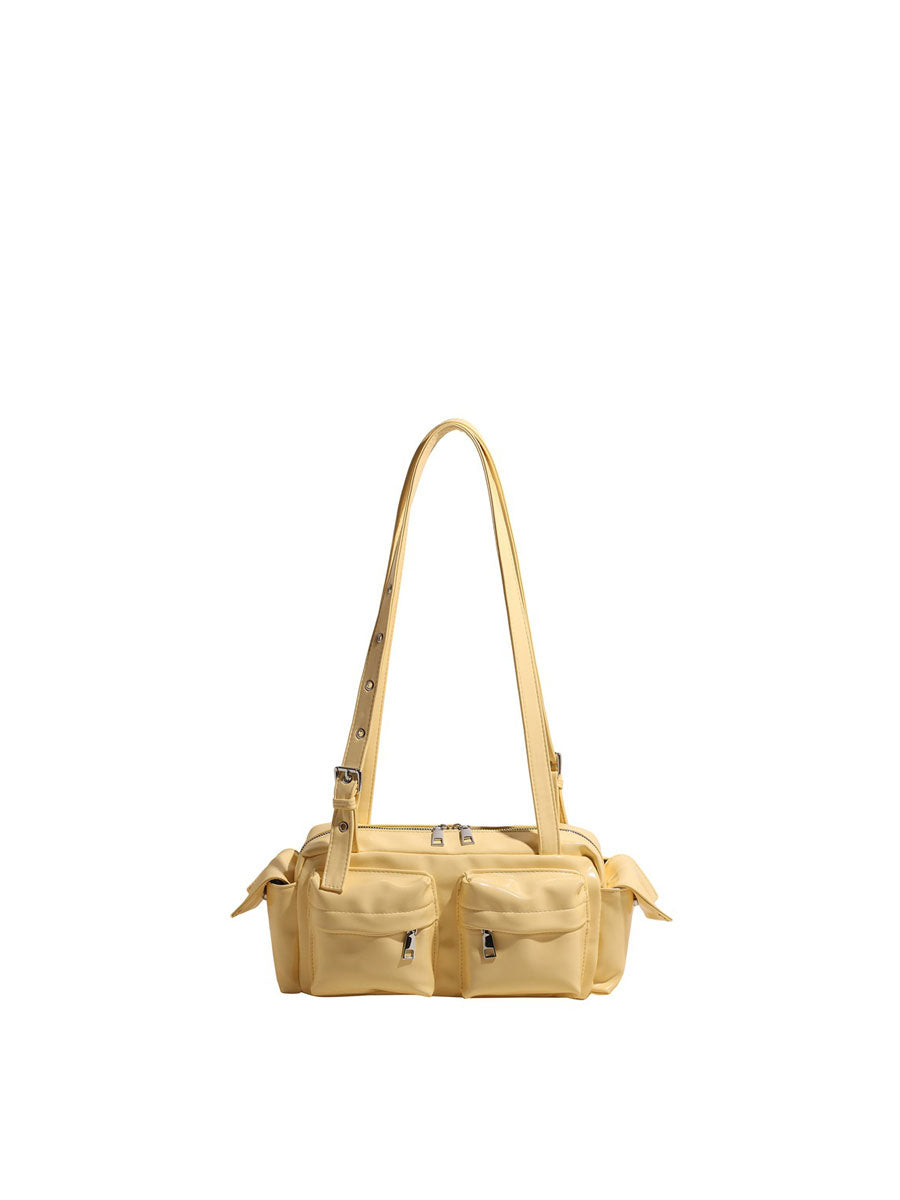 Glossy Vegan Leather Shoulder Bag Black