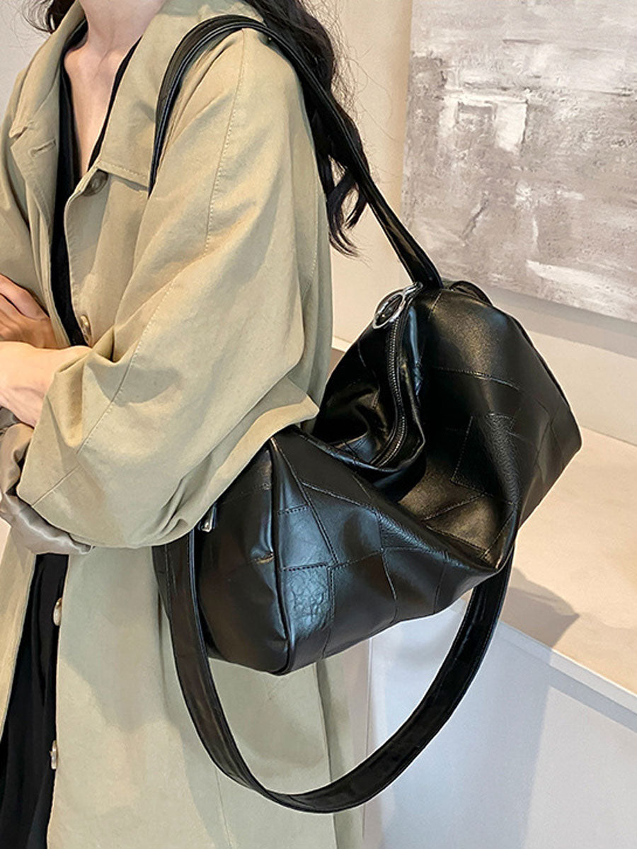 Oversized Leather Shoulder Bag Brown