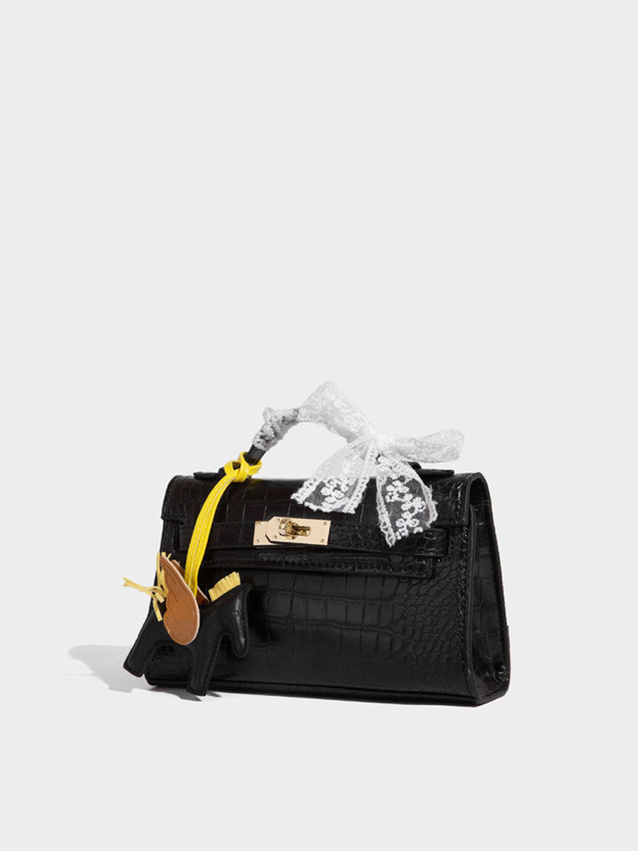 Fashion Crocodile Pattern Mini Kelly Bag Rose Red