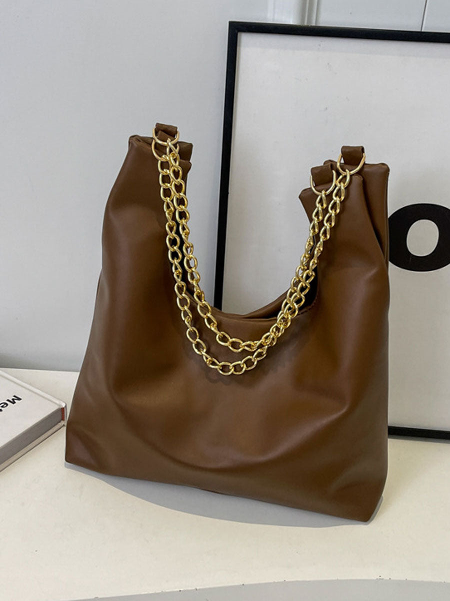 Large Tote Bag with Gold Chain Black