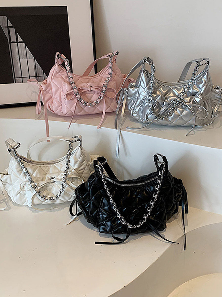 Quilted Chain Shoulder Bag White