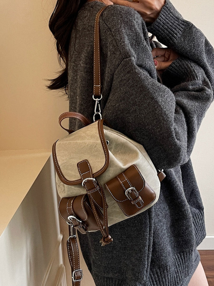 Vintage Canvas Leather Backpack Grey