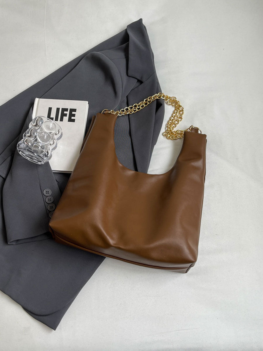 Large Tote Bag with Gold Chain Black