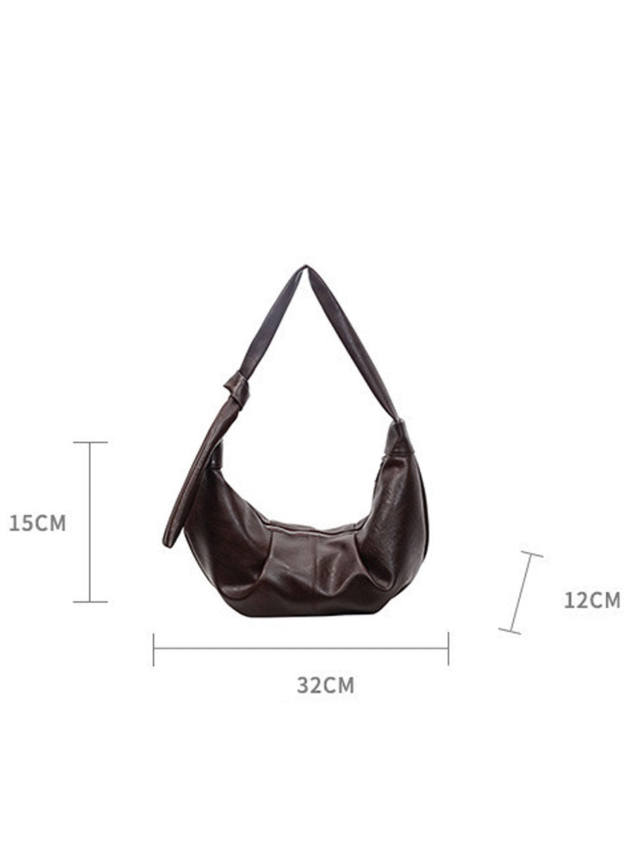 Soft Leather Hobo Shoulder Bag Coffee