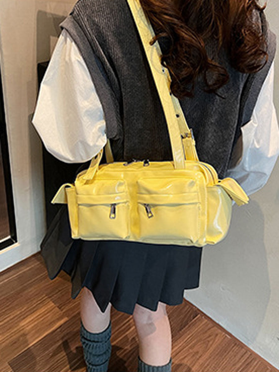 Glossy Vegan Leather Shoulder Bag Yellow
