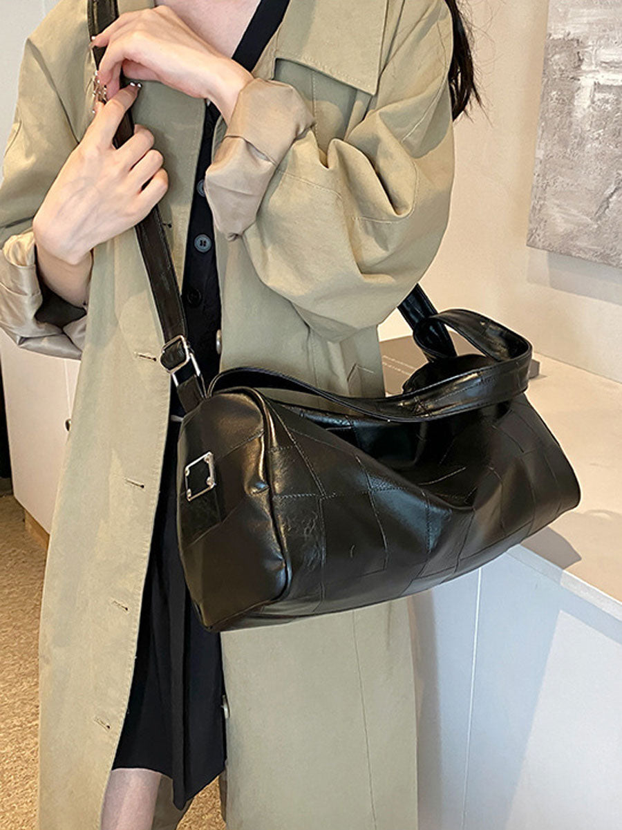 Oversized Leather Shoulder Bag Brown