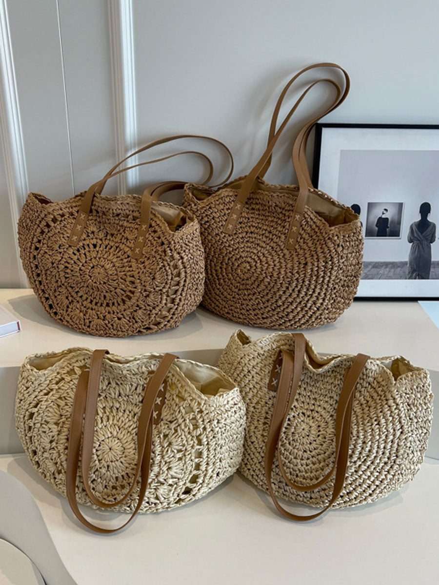 Large Woven Straw Tote Bag Khaki