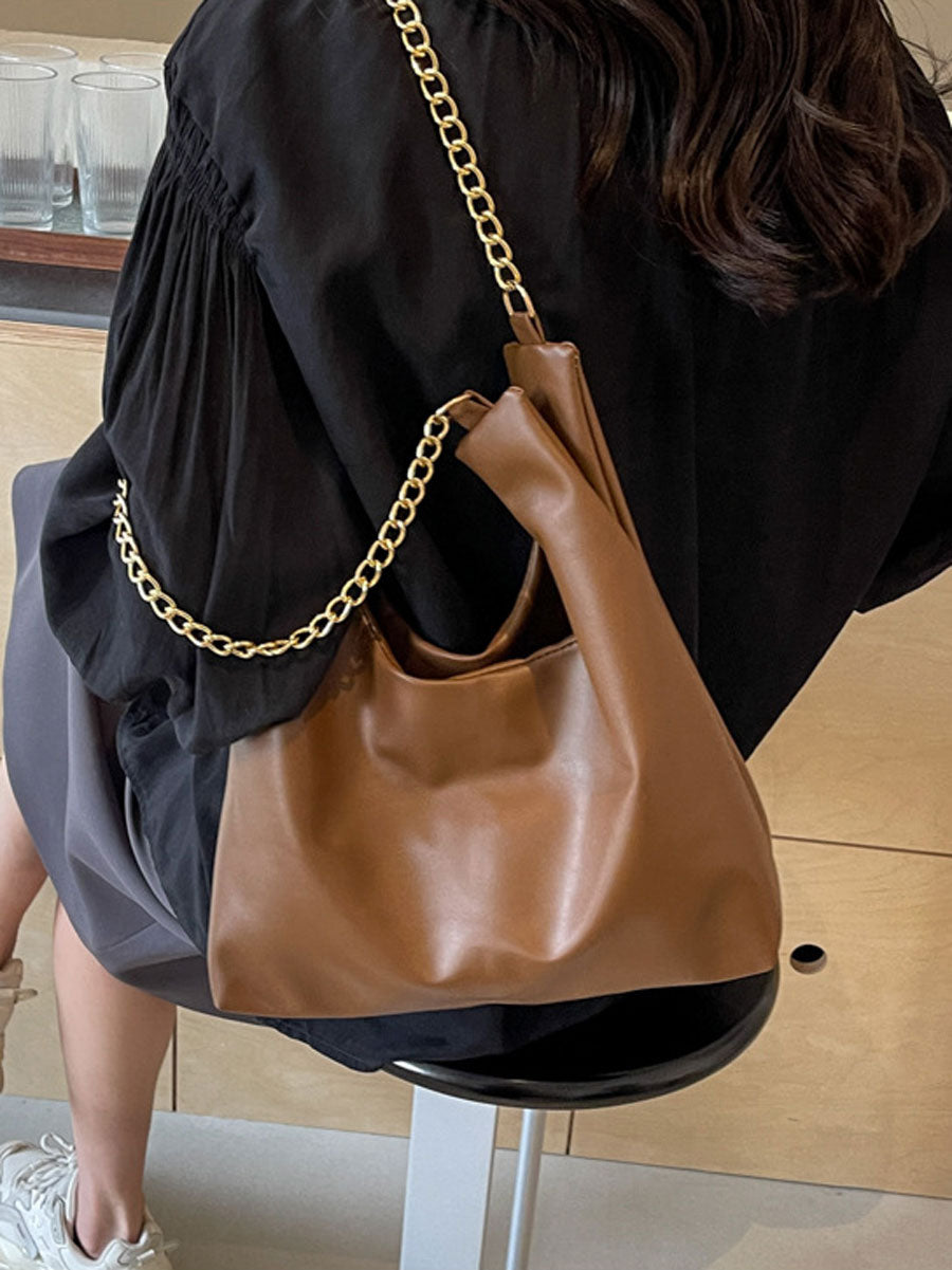 Large Tote Bag with Gold Chain Black