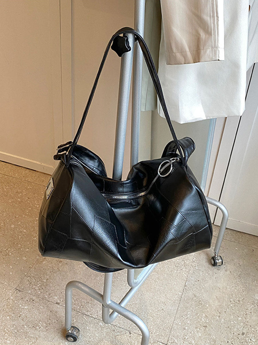 Oversized Leather Shoulder Bag Brown