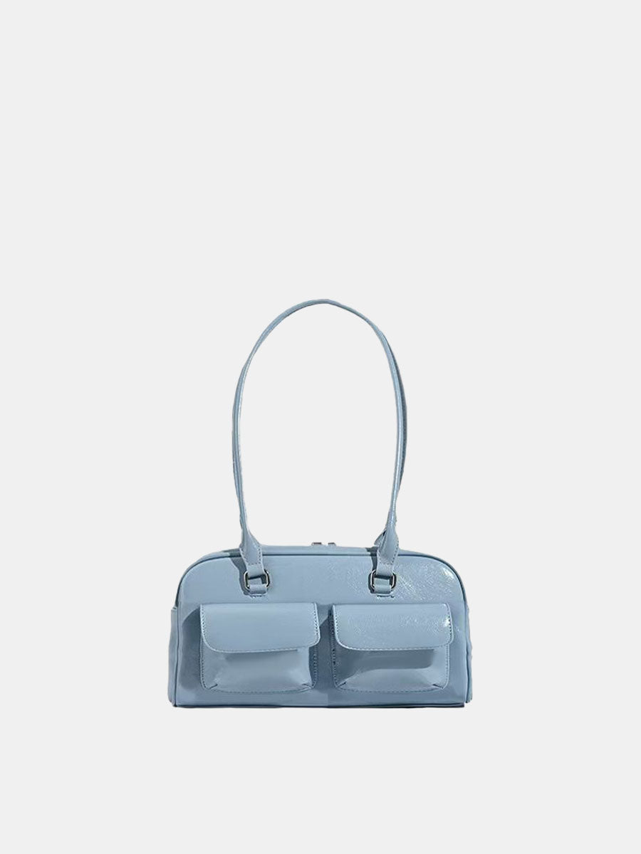Trendy Patent  Buguette Handbag Blue