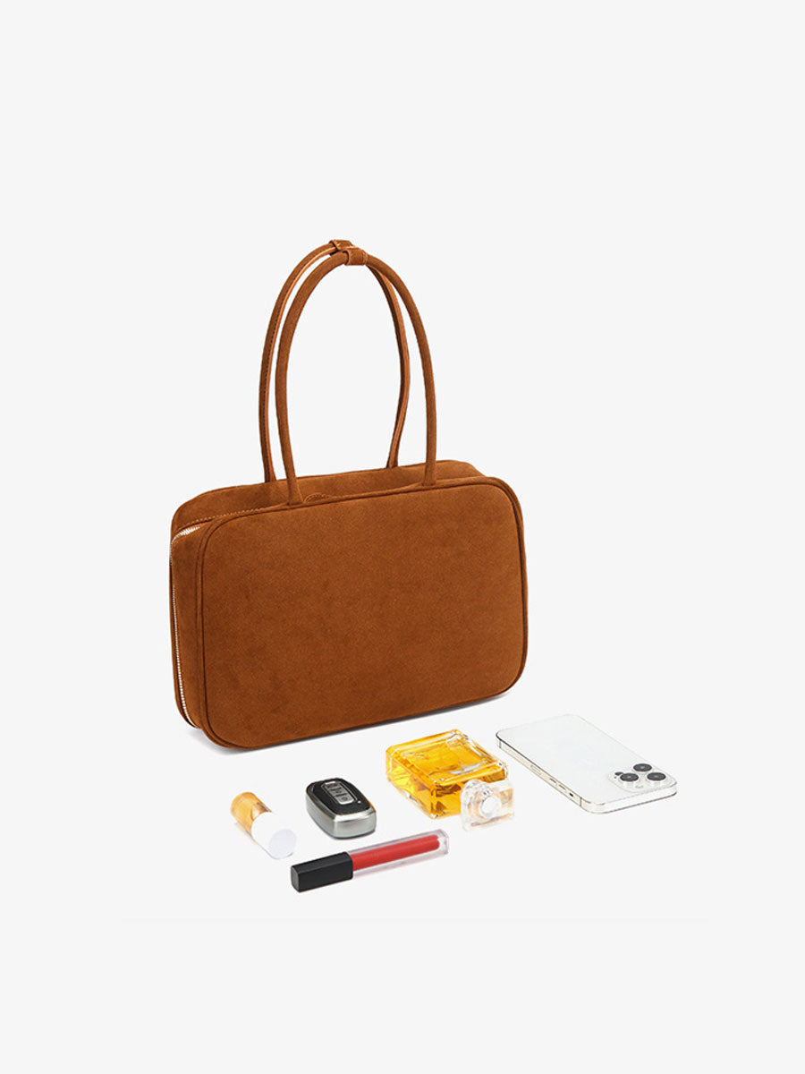Vintage Suede Briefcase Tote Bag Brown