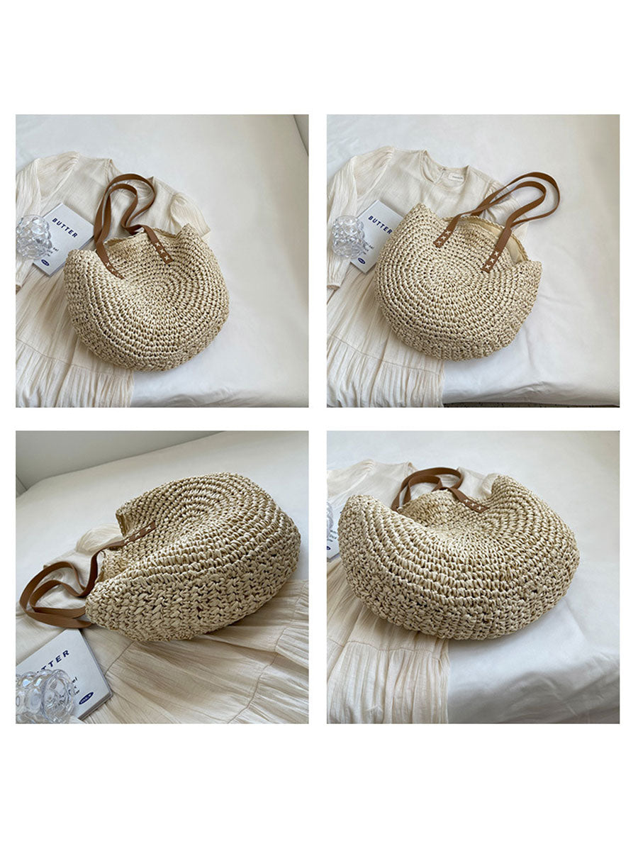 Large Woven Straw Tote Bag Khaki
