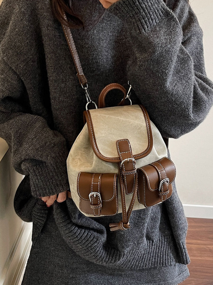 Vintage Canvas Leather Backpack Grey