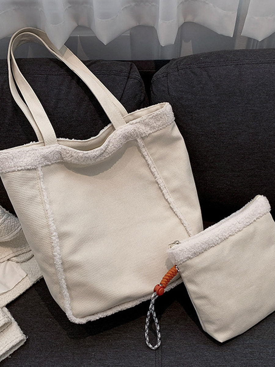 Cozy Sherpa Trim Tote Bag Black