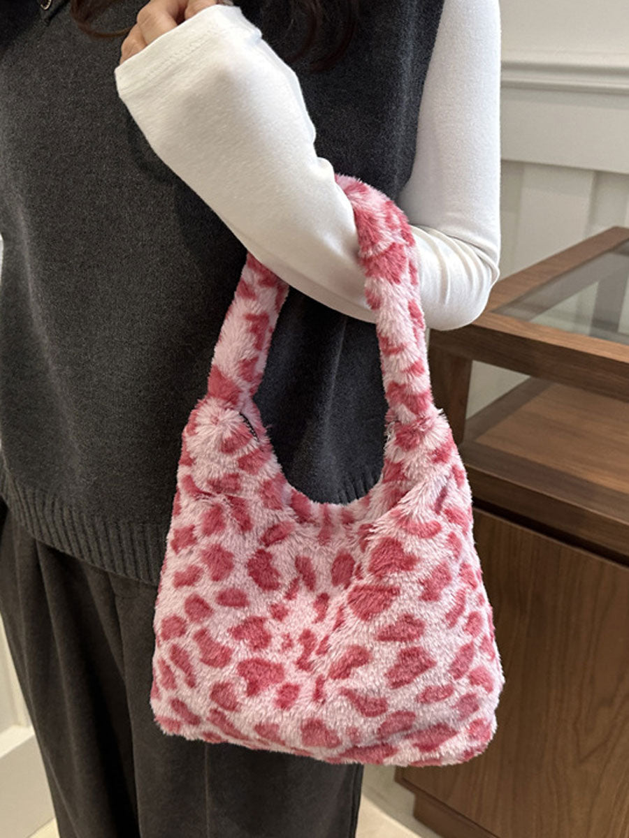 Leopard Print Plush Shoulder Handbag 06