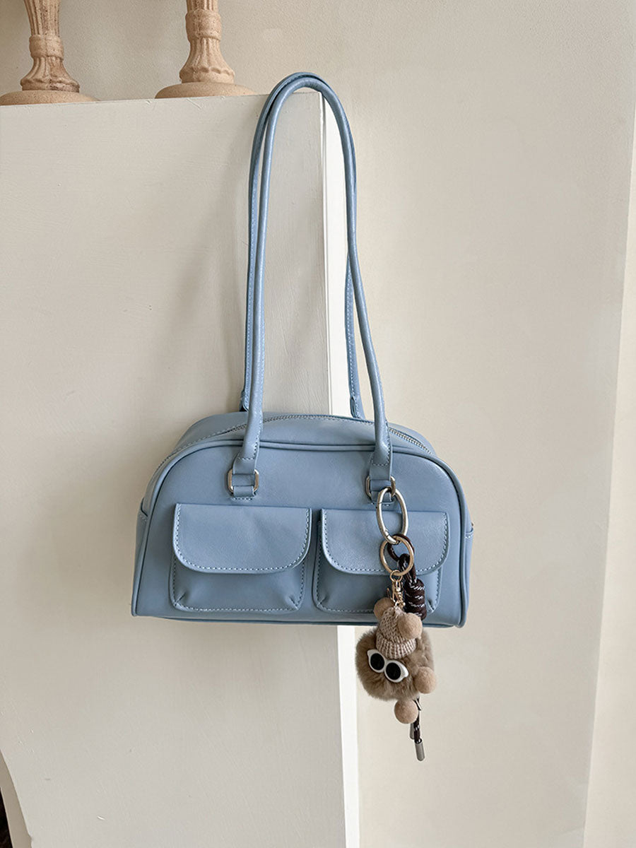 Trendy Patent  Buguette Handbag Blue