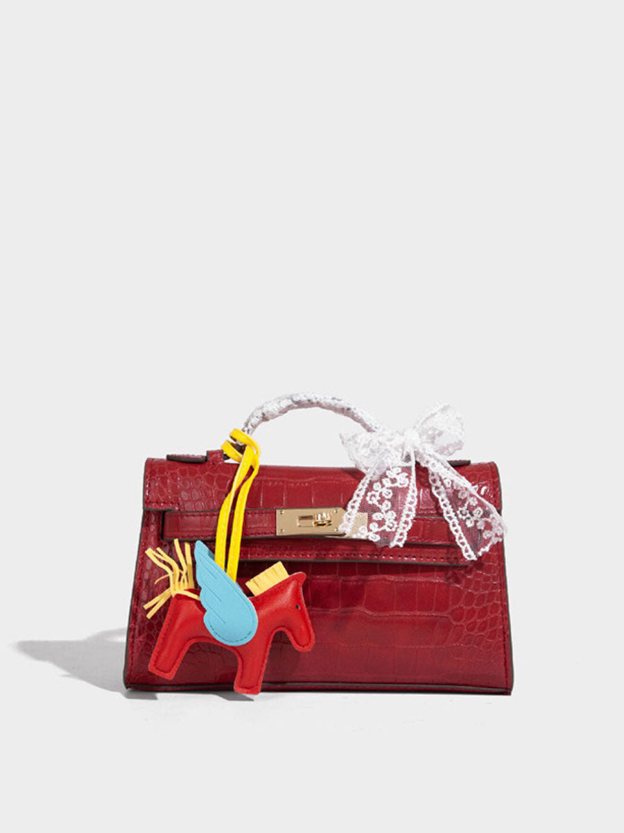 Fashion Crocodile Pattern Mini Kelly Bag Rose Red