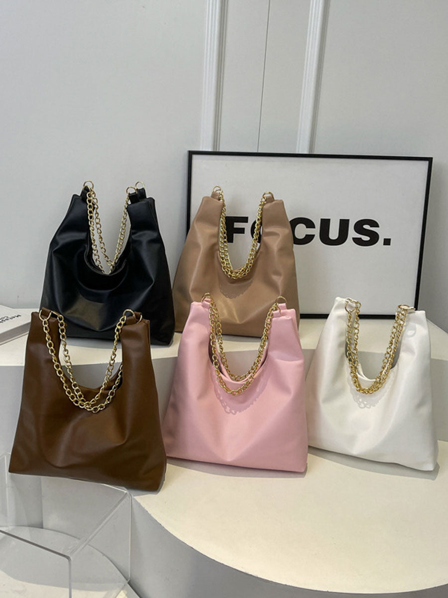 Large Tote Bag with Gold Chain Black