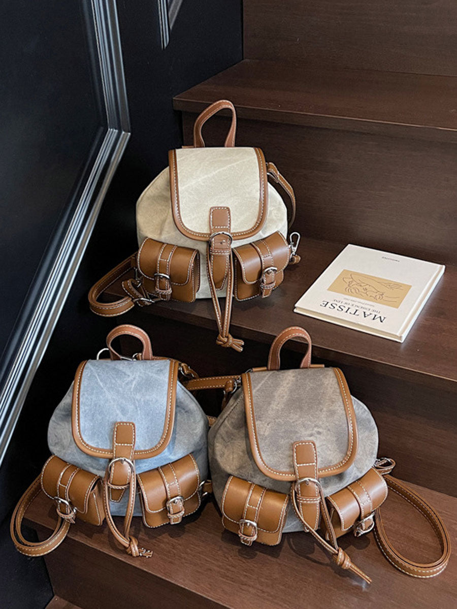 Vintage Canvas Leather Backpack Grey