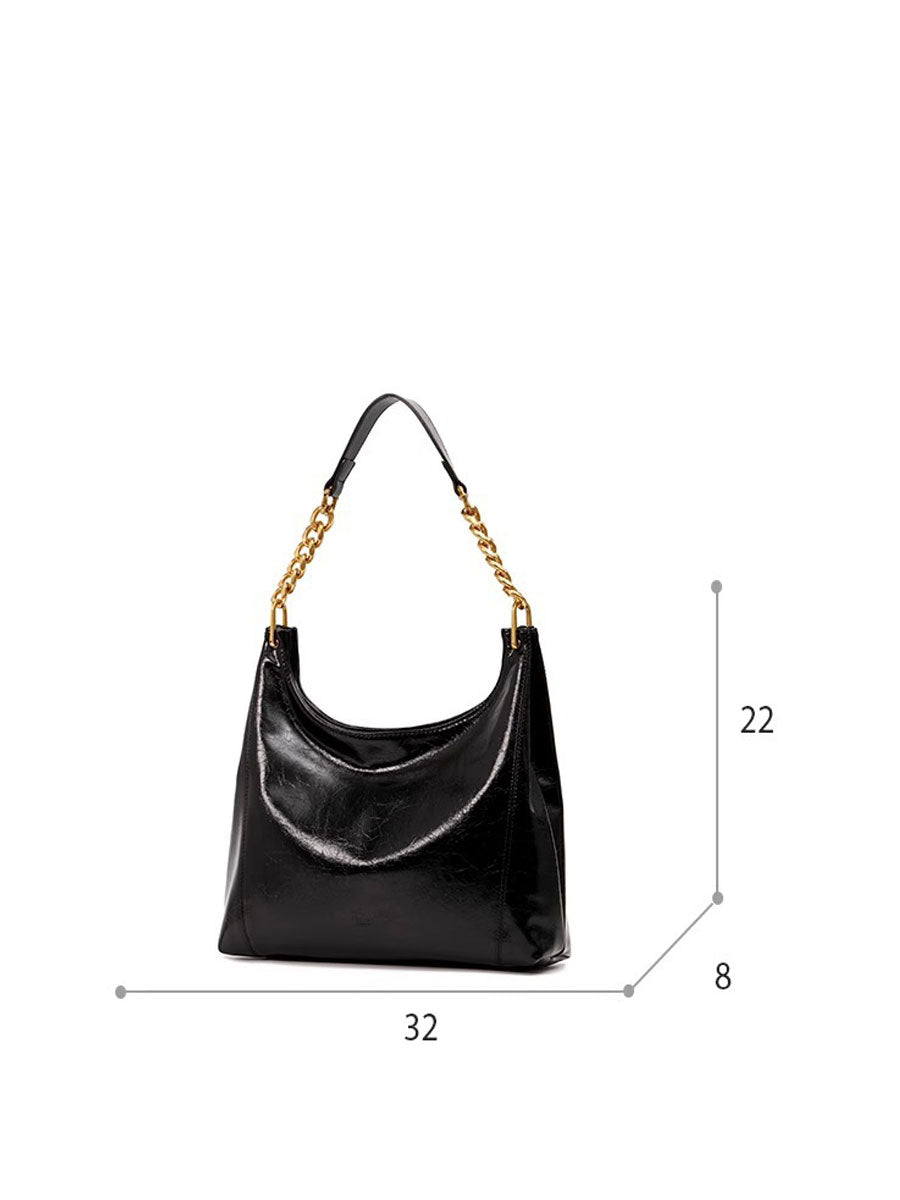Elegant Red Glossy Shoulder Bag Black