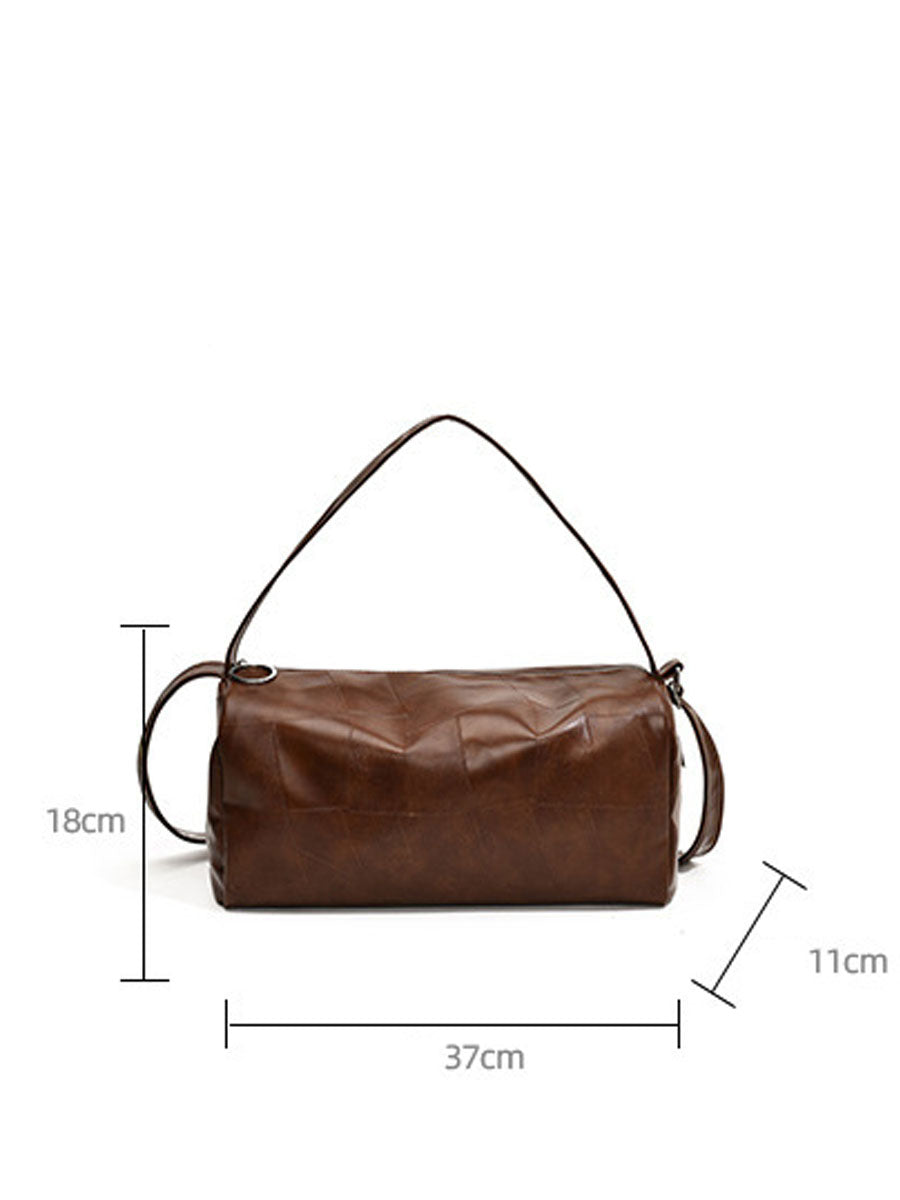 Oversized Leather Shoulder Bag Brown