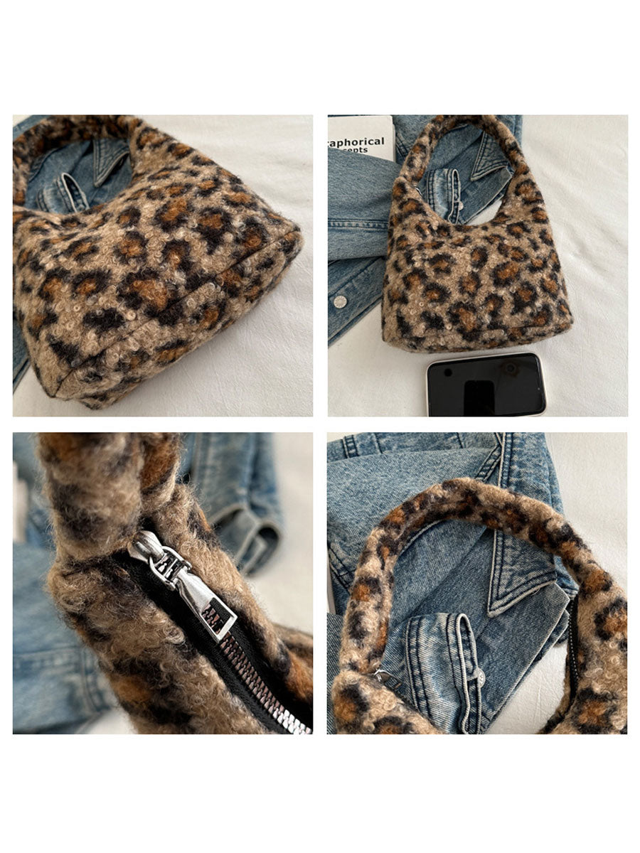 Leopard Print Plush Shoulder Handbag 06