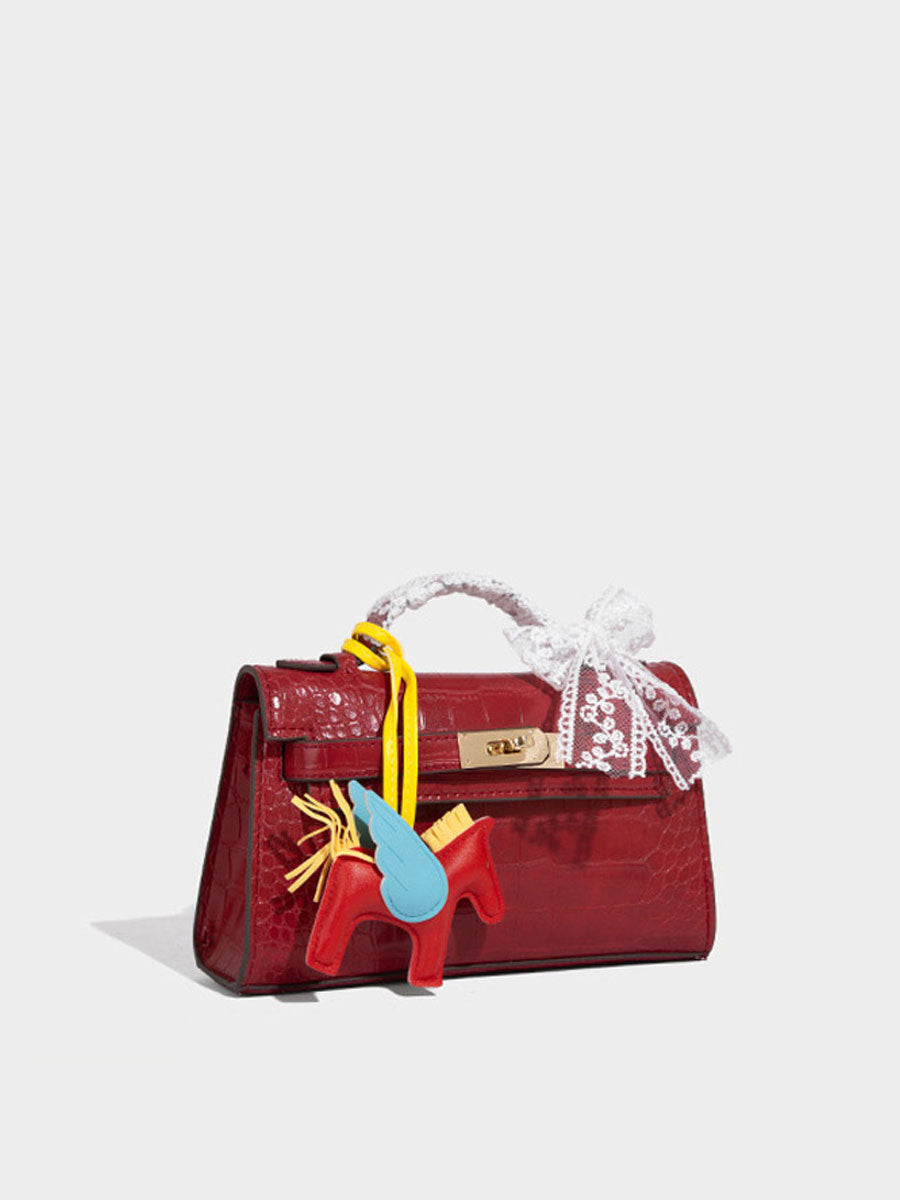 Fashion Crocodile Pattern Mini Kelly Bag Rose Red