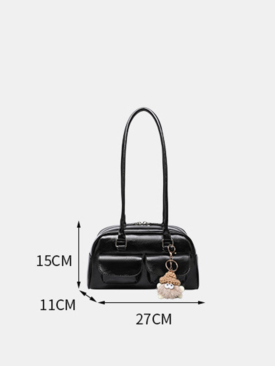 Trendy Patent  Buguette Handbag Blue