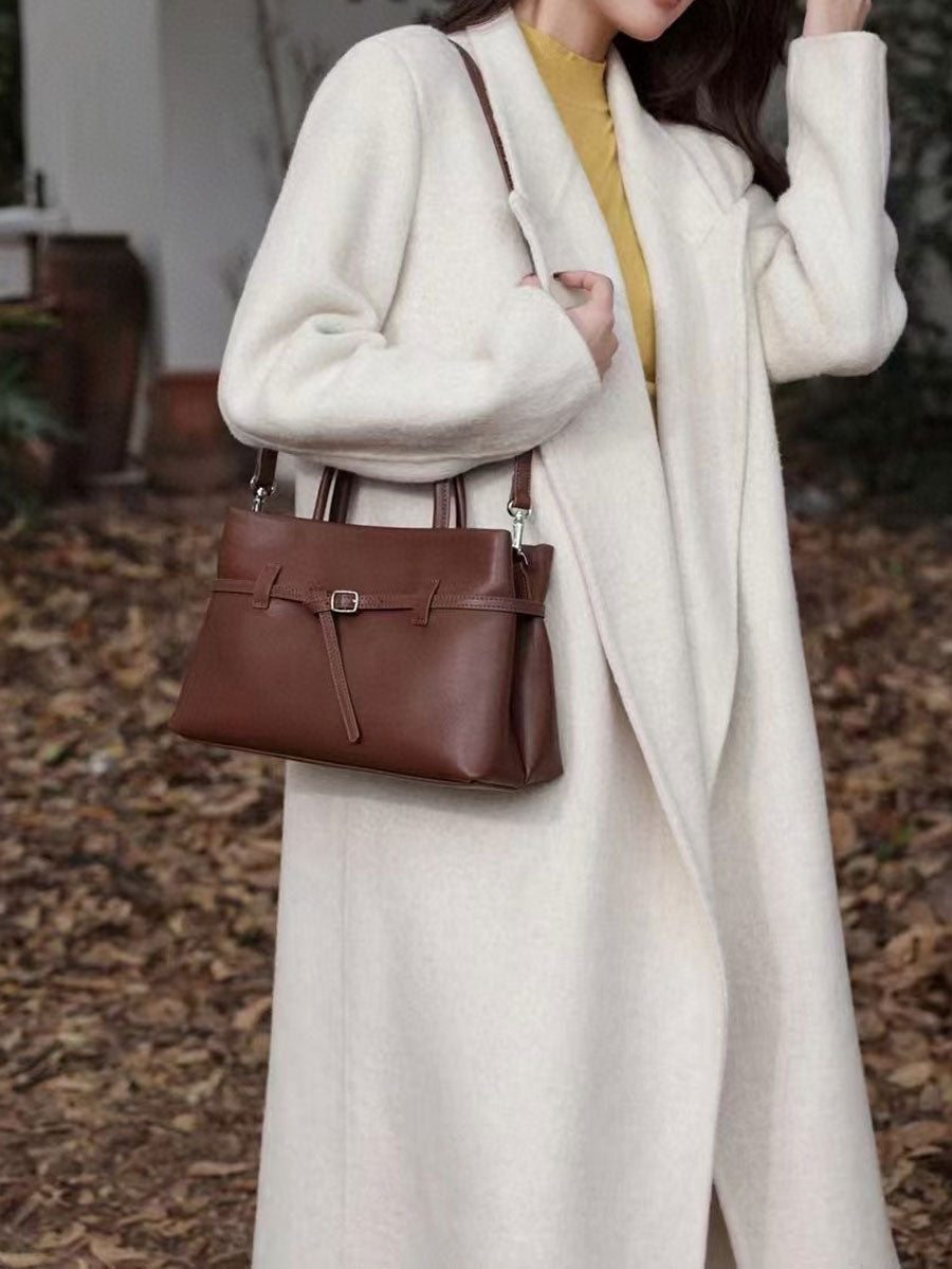 Vintage Suede Tote Bag With Strap Brown Leather