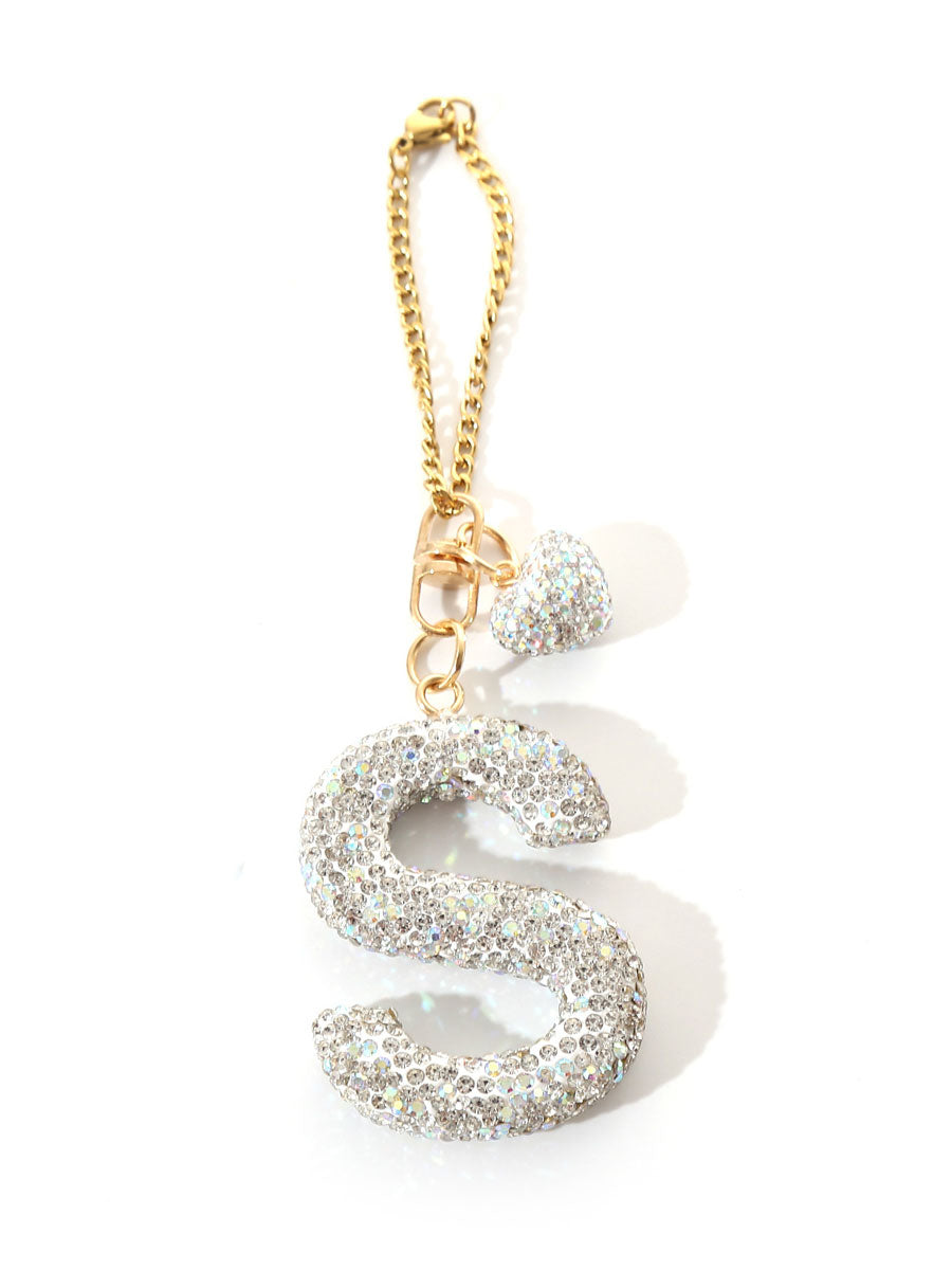 Custom Rhinestone Letter Heart Keychain