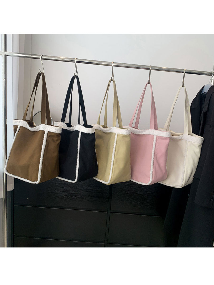 Cozy Sherpa Trim Tote Bag Black