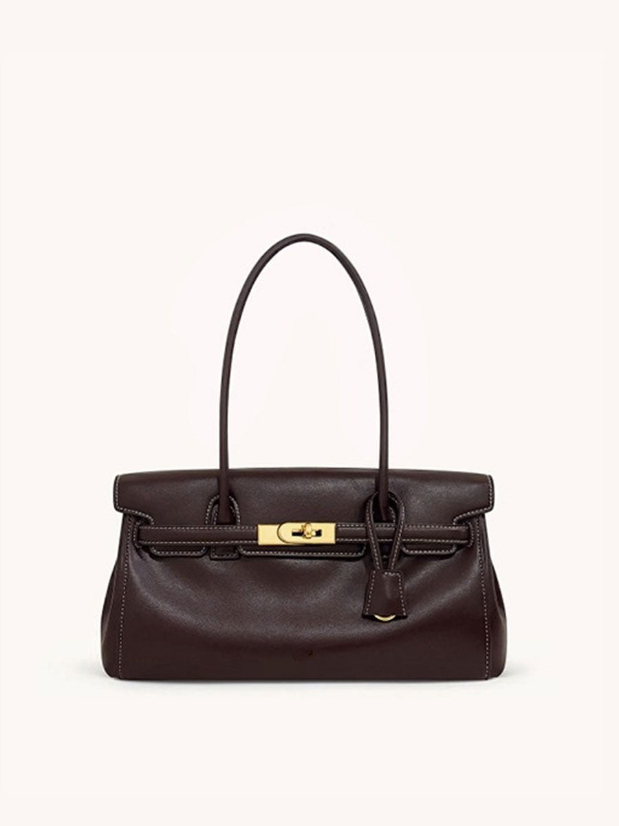Kelly-Style Baguette Shoulder Bag Cream White