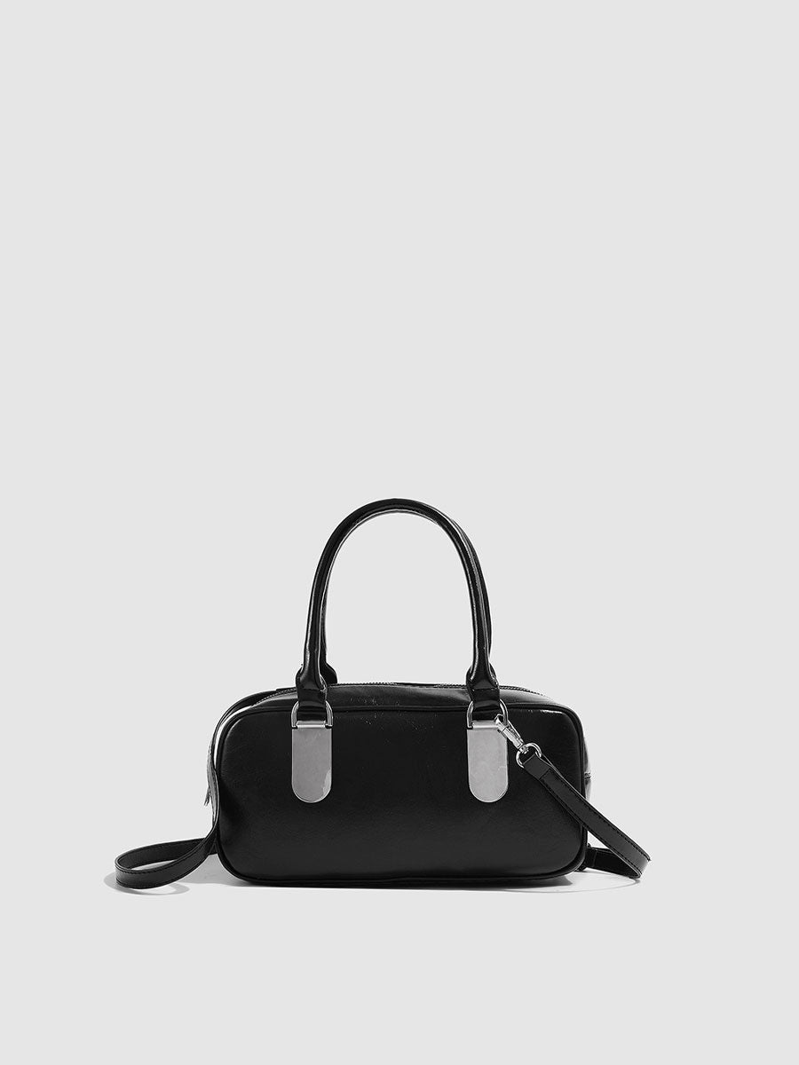 Vegan Leather Top Handle Bag Black