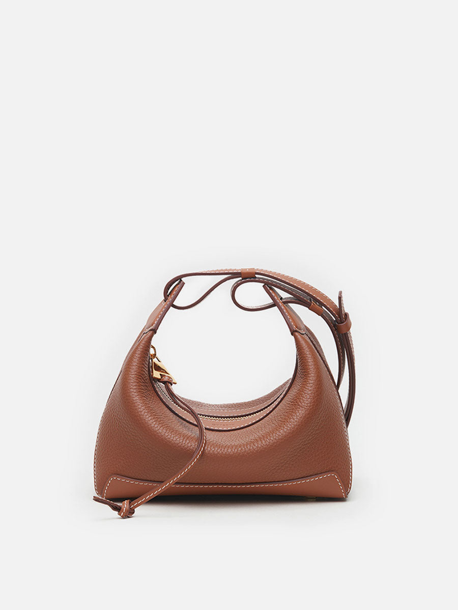 Genuine Leather Crescent Shoulder Bag White