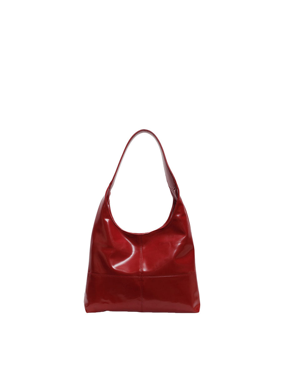 Vintage Oil Wax Leather Bucket Bag Tote Red