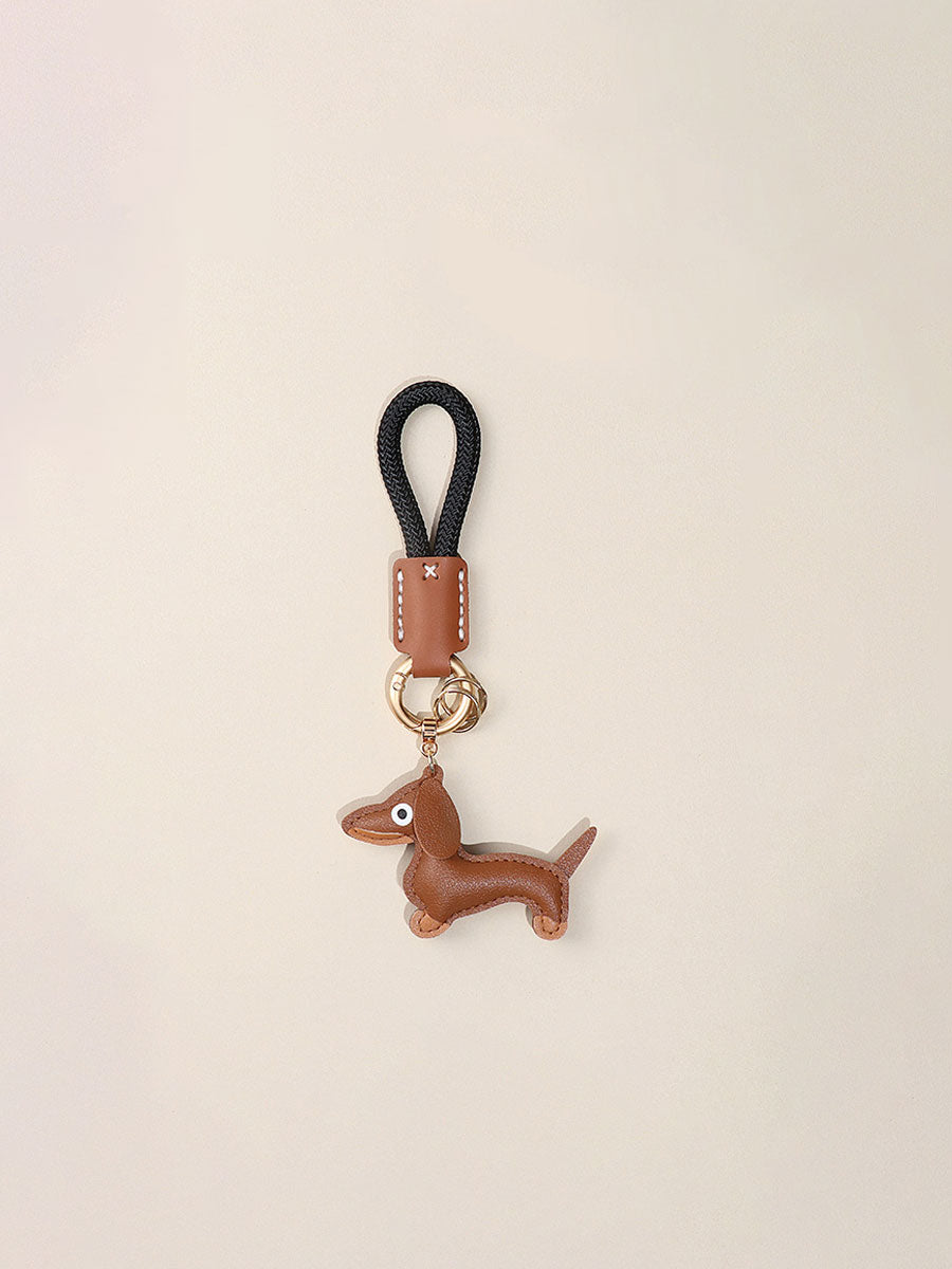 Cute Dachshund Dog  Leather Keychain